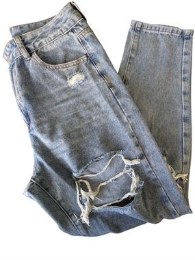 SHEIN Light Blue Distressed Boyfriend Jeans